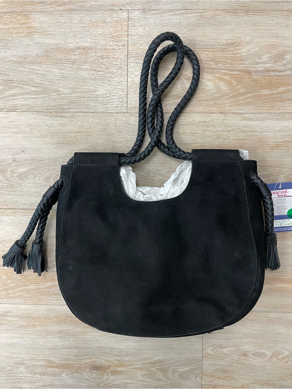 Neely & Chloe Garden Tote Black Suede Braided Handle Shoulder Bag